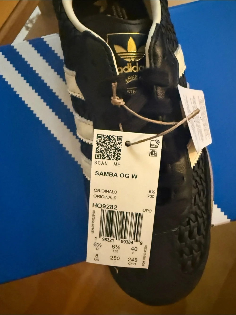 adidas Samba OG W Black & White Woven Leather Sneakers - Picture 4 of 6